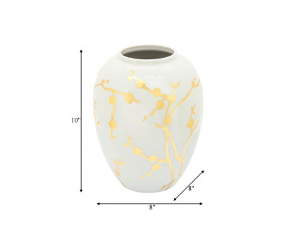 Sagebrook 10" Ceramic Vase With Gold Decal - White