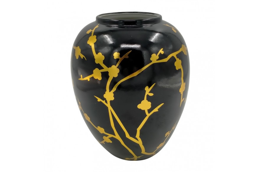 Sagebrook™ 10" Ceramic Jar With Gold Decal - Black