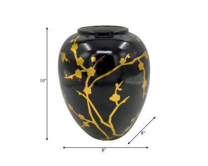 Sagebrook™ 10" Ceramic Jar With Gold Decal - Black