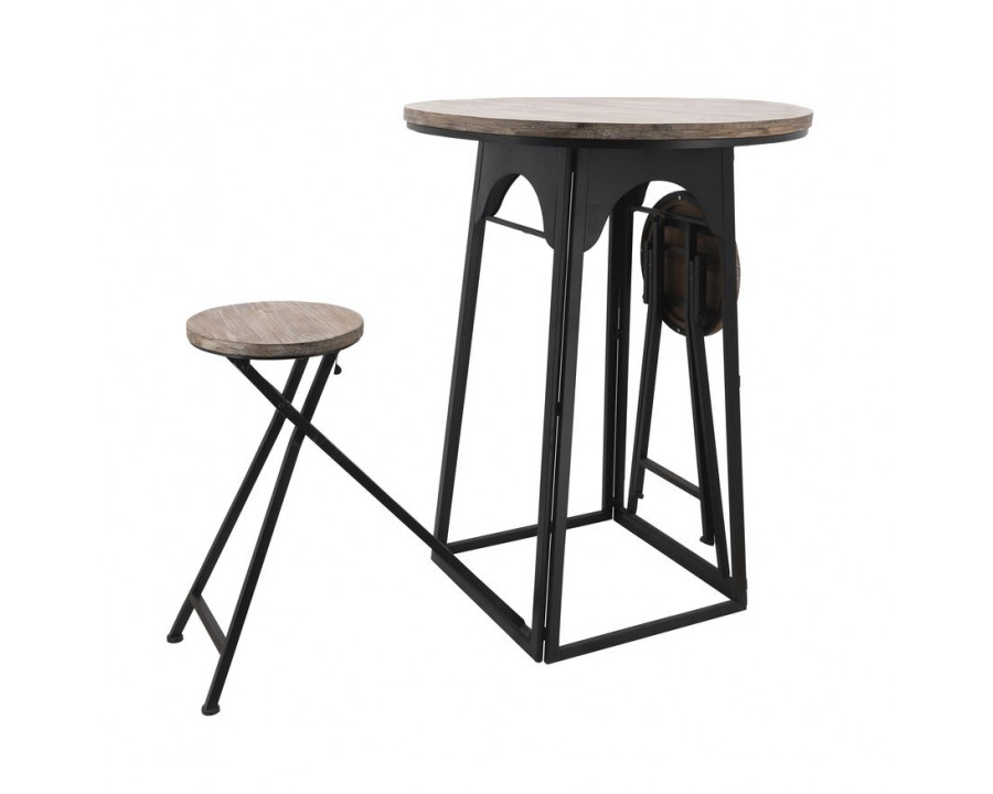 Sagebrook Wood/Metal Accent Table With Folding Chairs - Brown