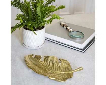 Sagebrook 13" Metal Tropical Leaf Tray - Gold