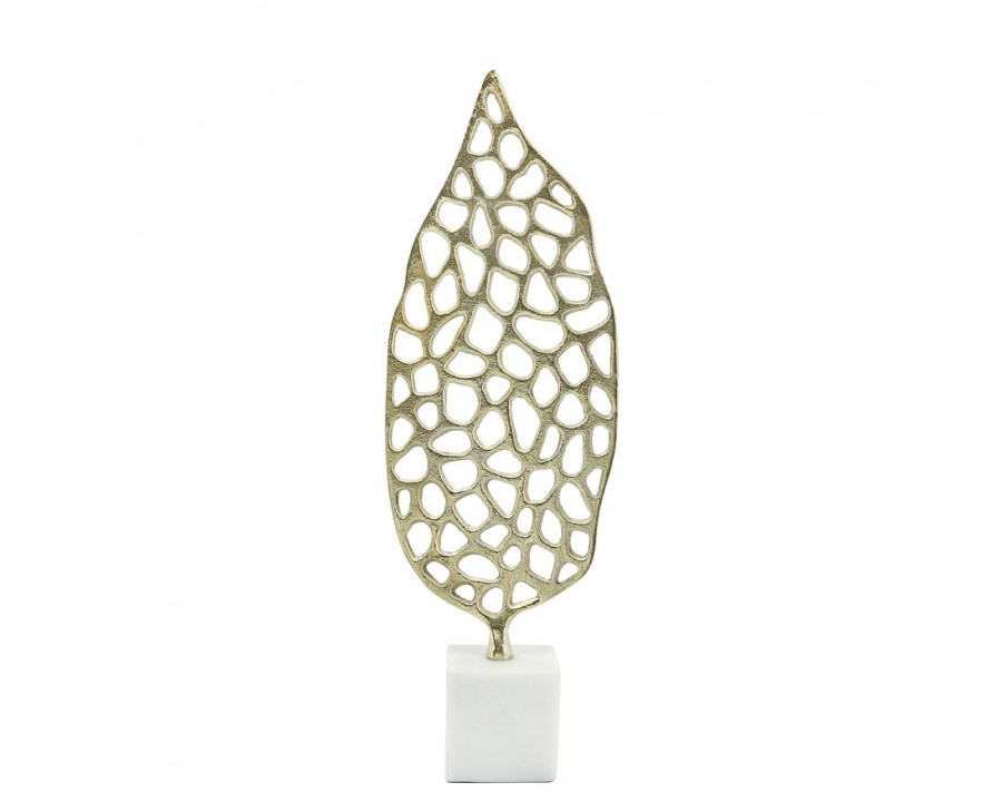 Sagebrook - 19" Metal Cut-out Leaf On Stand in Gold