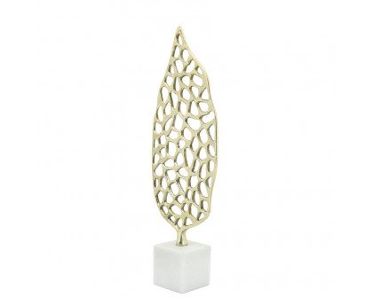 Sagebrook - 19" Metal Cut-out Leaf On Stand in Gold