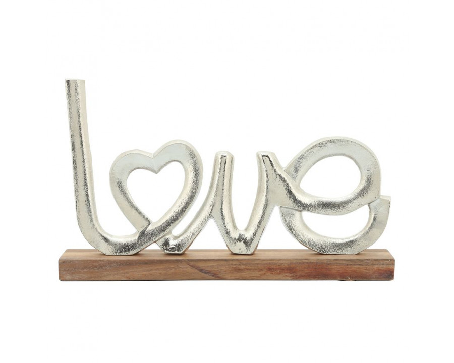 Sagebrook - 16" Metal Love On Wood Base in Silver