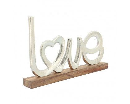 Sagebrook - 16" Metal Love On Wood Base in Silver