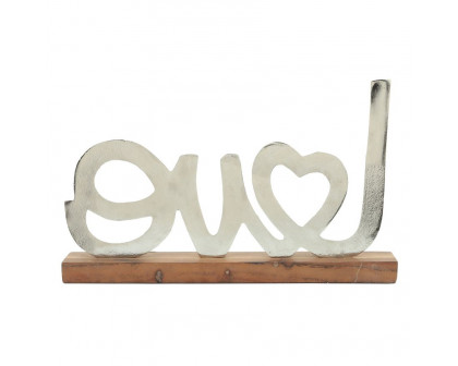 Sagebrook - 16" Metal Love On Wood Base in Silver