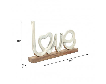 Sagebrook - 16" Metal Love On Wood Base in Silver