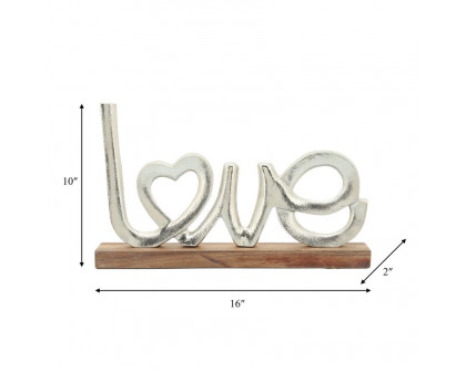 Sagebrook - 16" Metal Love On Wood Base in Silver