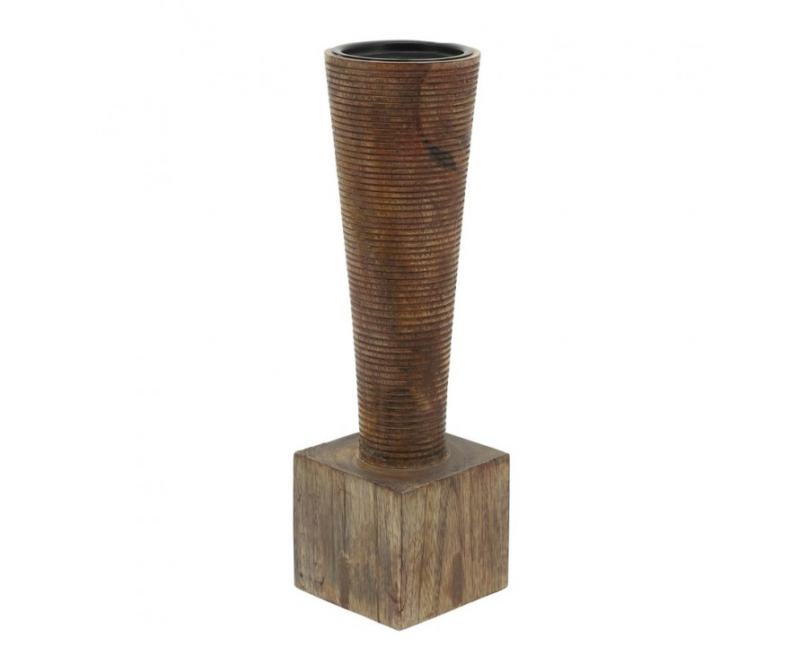 Sagebrook 13" Wood Geometric Candle Holder - Brown