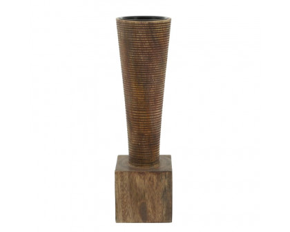 Sagebrook 13" Wood Geometric Candle Holder - Brown