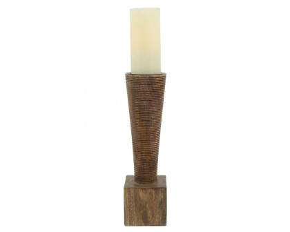 Sagebrook 13" Wood Geometric Candle Holder - Brown