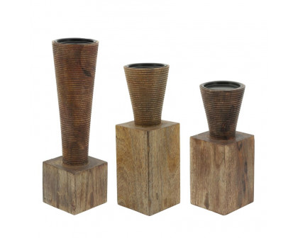 Sagebrook 13" Wood Geometric Candle Holder - Brown