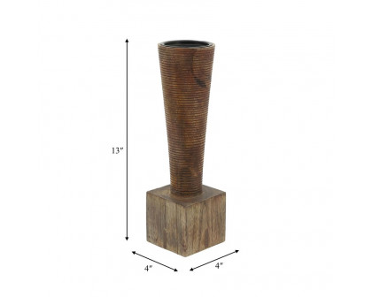 Sagebrook 13" Wood Geometric Candle Holder - Brown