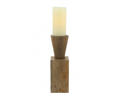 Sagebrook 11" Wood Geometric Candle Holder - Brown