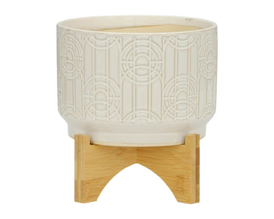 Sagebrook 7" Circles Ceramic Planter On Stand - White