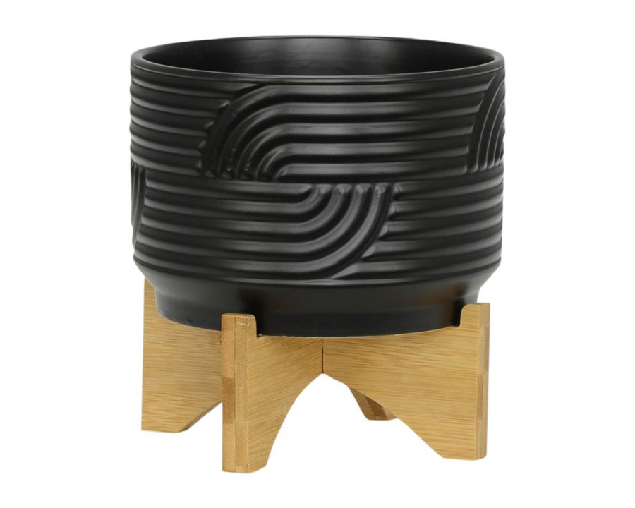 Sagebrook - 7" Abstract Ceramic Planter On Stand in Black