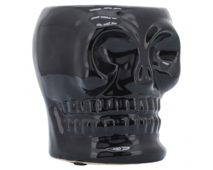 Sagebrook 5" Ceramic Skull Vase - Black