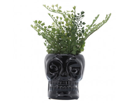 Sagebrook 5" Ceramic Skull Vase - Black