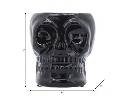 Sagebrook 5" Ceramic Skull Vase - Black