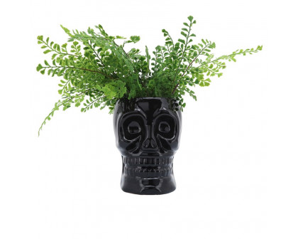 Sagebrook 6" Ceramic Skull Vase - Black