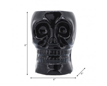 Sagebrook 6" Ceramic Skull Vase - Black