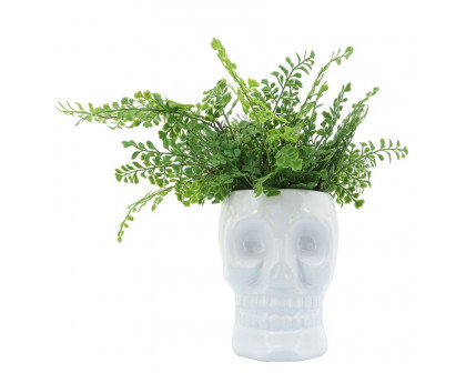 Sagebrook 6" Ceramic Skull Vase - White