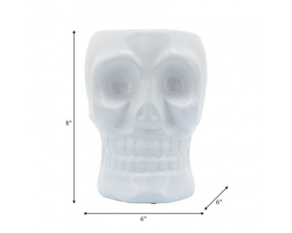 Sagebrook 6" Ceramic Skull Vase - White