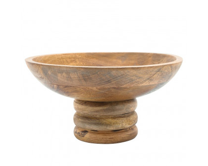 Sagebrook 12" Round Bowl With Ribbed Base Wood