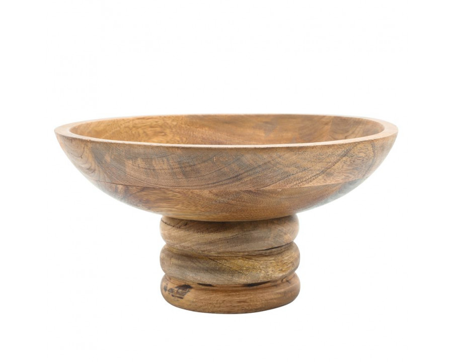 Sagebrook 12" Round Bowl With Ribbed Base Wood - Natural