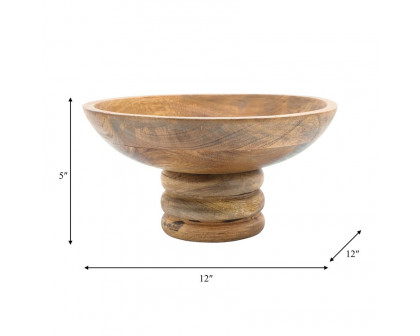 Sagebrook 12" Round Bowl With Ribbed Base Wood - Natural