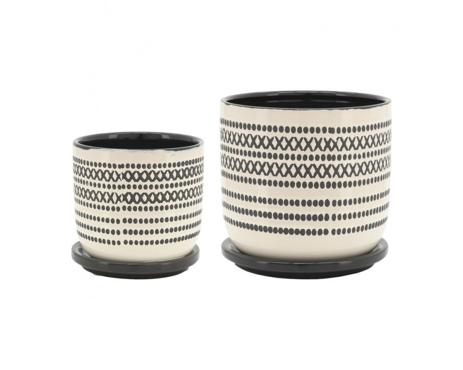 Sagebrook 5"/6" Ceramic Planters With Saucer (Set Of 2) - Black