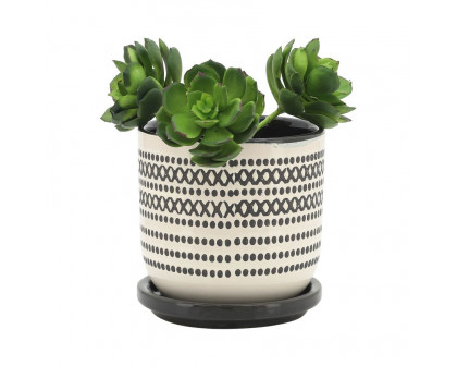 Sagebrook 5"/6" Ceramic Planters With Saucer (Set Of 2) - Black