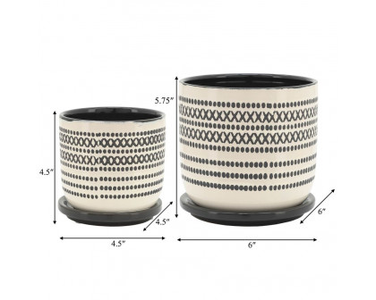 Sagebrook 5"/6" Ceramic Planters With Saucer (Set Of 2) - Black