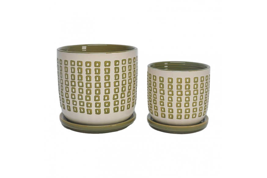 Sagebrook™ 5"/6" Ceramic Planters With Saucer (Set Of 2) - Olive