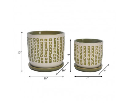 Sagebrook 5"/6" Ceramic Planters With Saucer (Set Of 2) - Olive