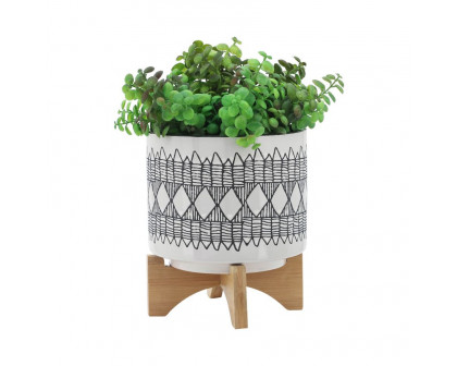 Sagebrook 5"/8" Aztec Ceramic Planters On Wooden Stand (Set Of 2) - Gray