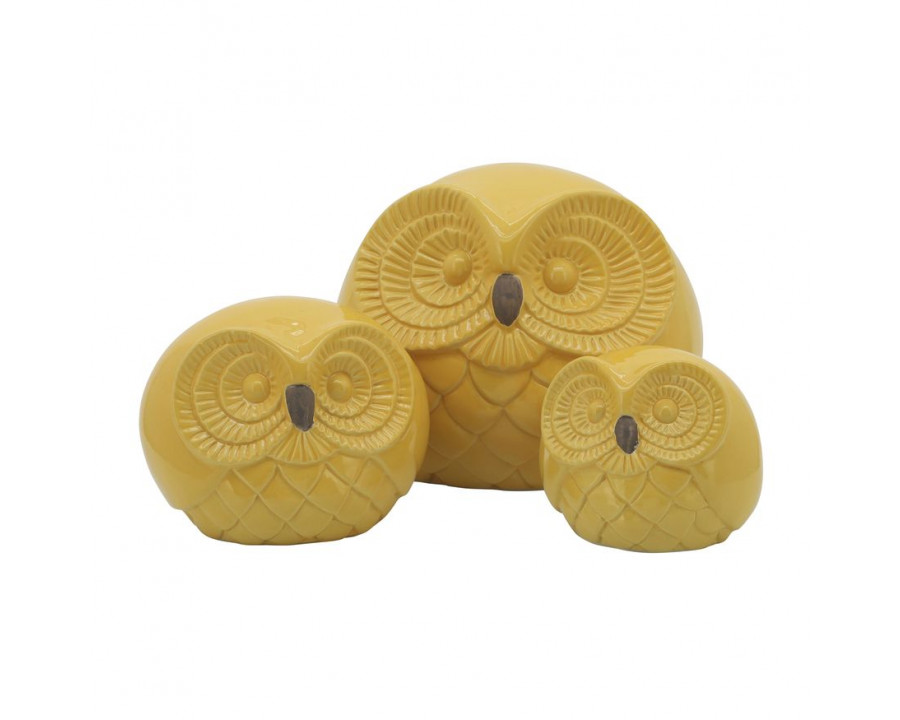 Sagebrook 8" Ceramic Owls (Set Of 3) - Yellow