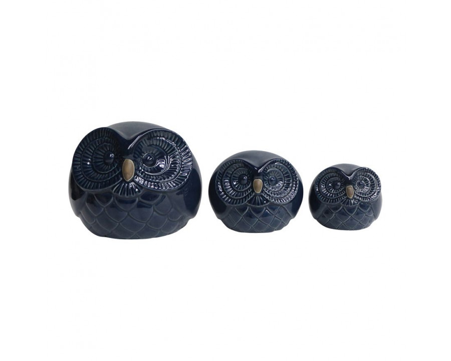 Sagebrook 8" Ceramic Owls (Set Of 3) - Navy Blue