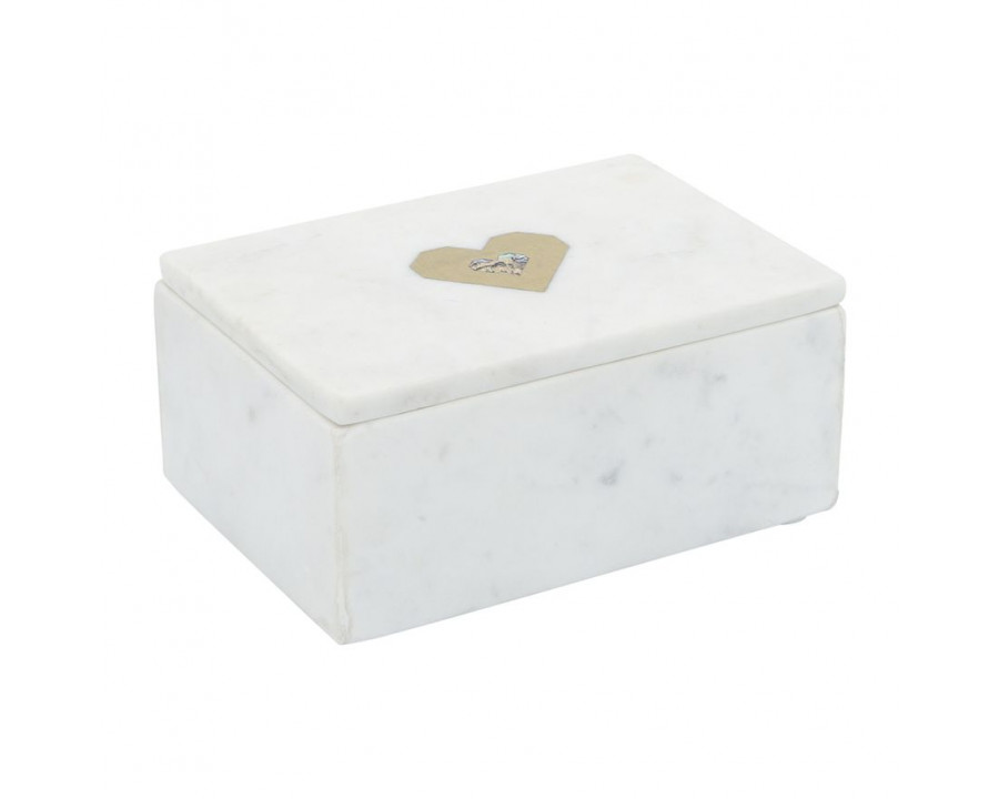 Sagebrook - 7"x5" Marble Rectangular Box Heart in White