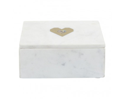 Sagebrook - 7"x5" Marble Rectangular Box Heart in White