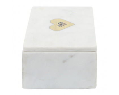 Sagebrook - 7"x5" Marble Rectangular Box Heart in White