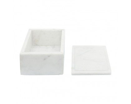 Sagebrook - 7"x5" Marble Rectangular Box Heart in White