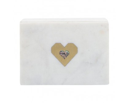 Sagebrook - 7"x5" Marble Rectangular Box Heart in White