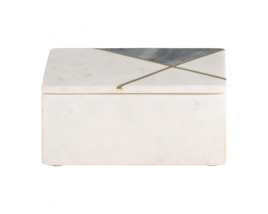 Sagebrook - 7"x5" Marble Rectangular Box Brass Inlay in White