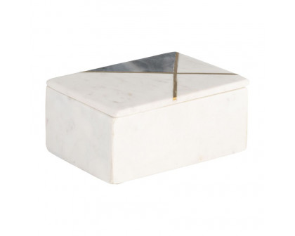 Sagebrook - 7"x5" Marble Rectangular Box Brass Inlay in White