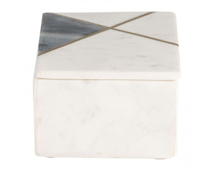 Sagebrook - 7"x5" Marble Rectangular Box Brass Inlay in White