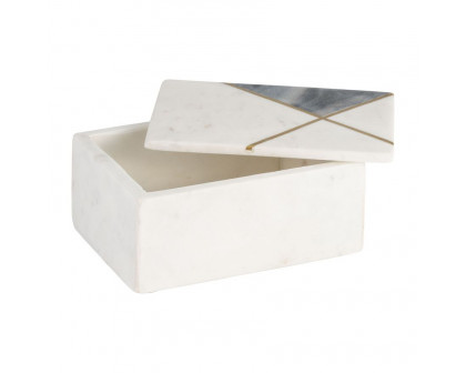 Sagebrook - 7"x5" Marble Rectangular Box Brass Inlay in White