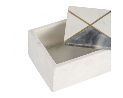 Sagebrook - 7"x5" Marble Rectangular Box Brass Inlay in White