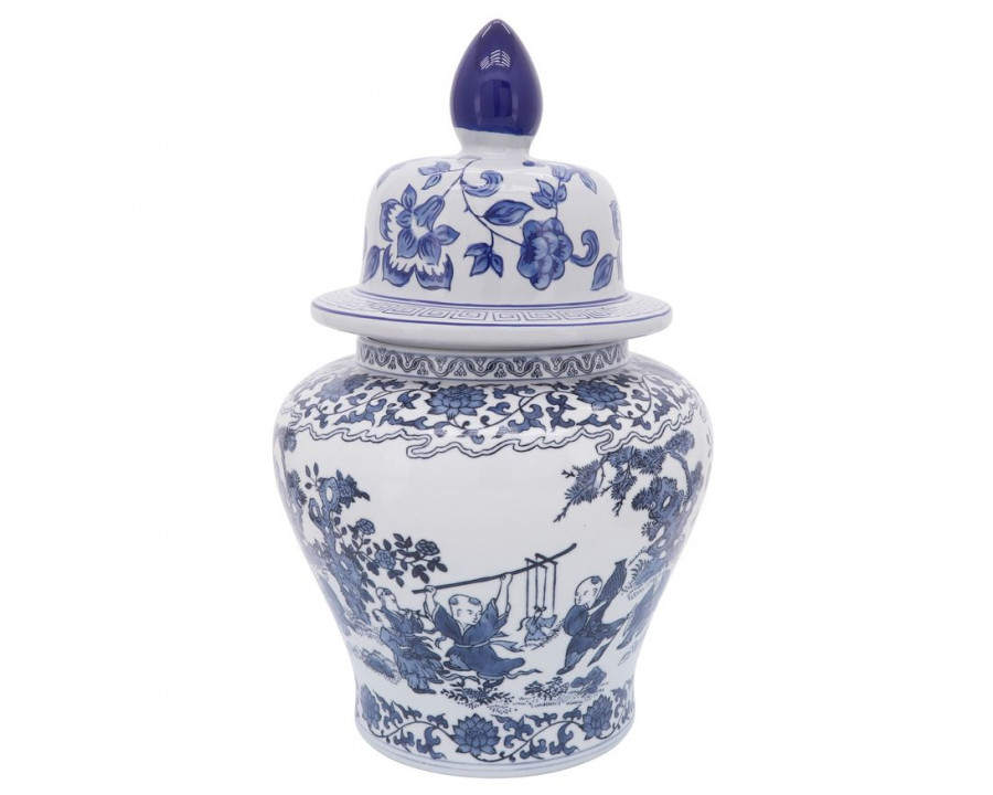 Sagebrook - 15" Ceramic Blossoms Temple Jar in Blue