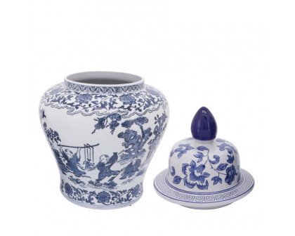 Sagebrook - 15" Ceramic Blossoms Temple Jar in Blue